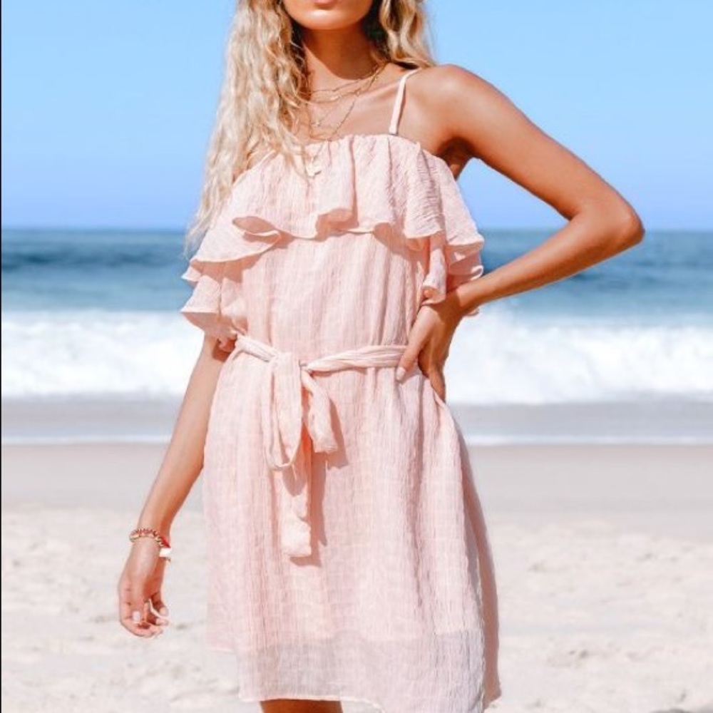 🌸 NWT, Pink ruffle belted dress, size LARGE🌸